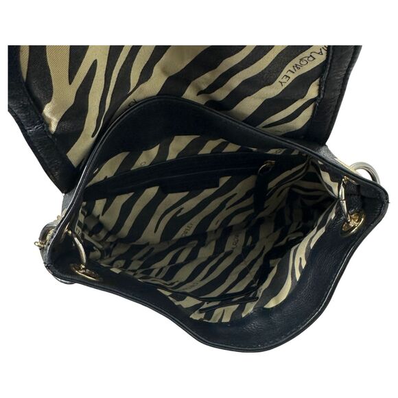 Cynthia Rowley Black Leather Gold Chain Crossbody Purse - Picture 4 of 4